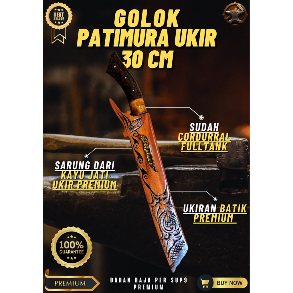 [BILAH PREMIUM] GOLOK KEBUN PATIMURA UKIR 30cm GOLOK BAJA PER ASLI 100% Baja Per SUP9 Original