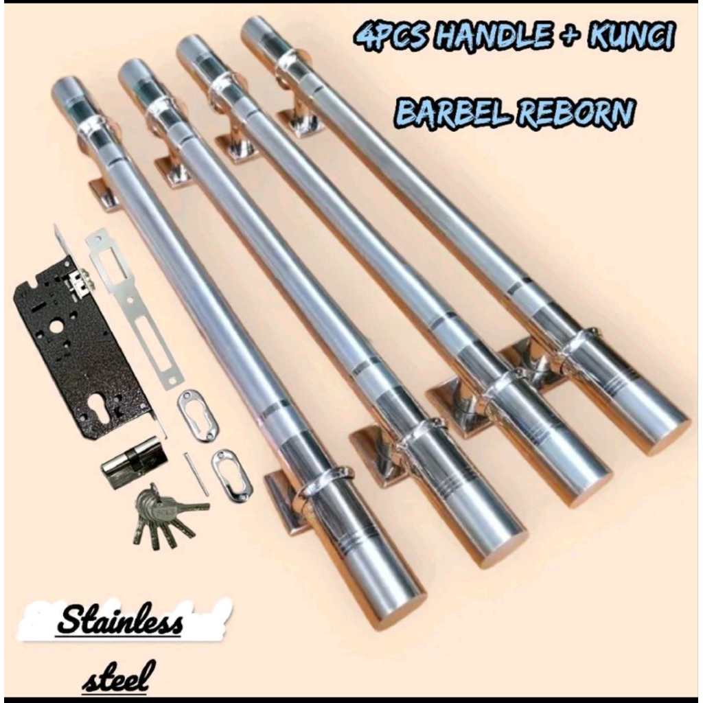 ready/ handel pintu rumah minimalis stainless steel plus kunci set, model baru new BARBEL