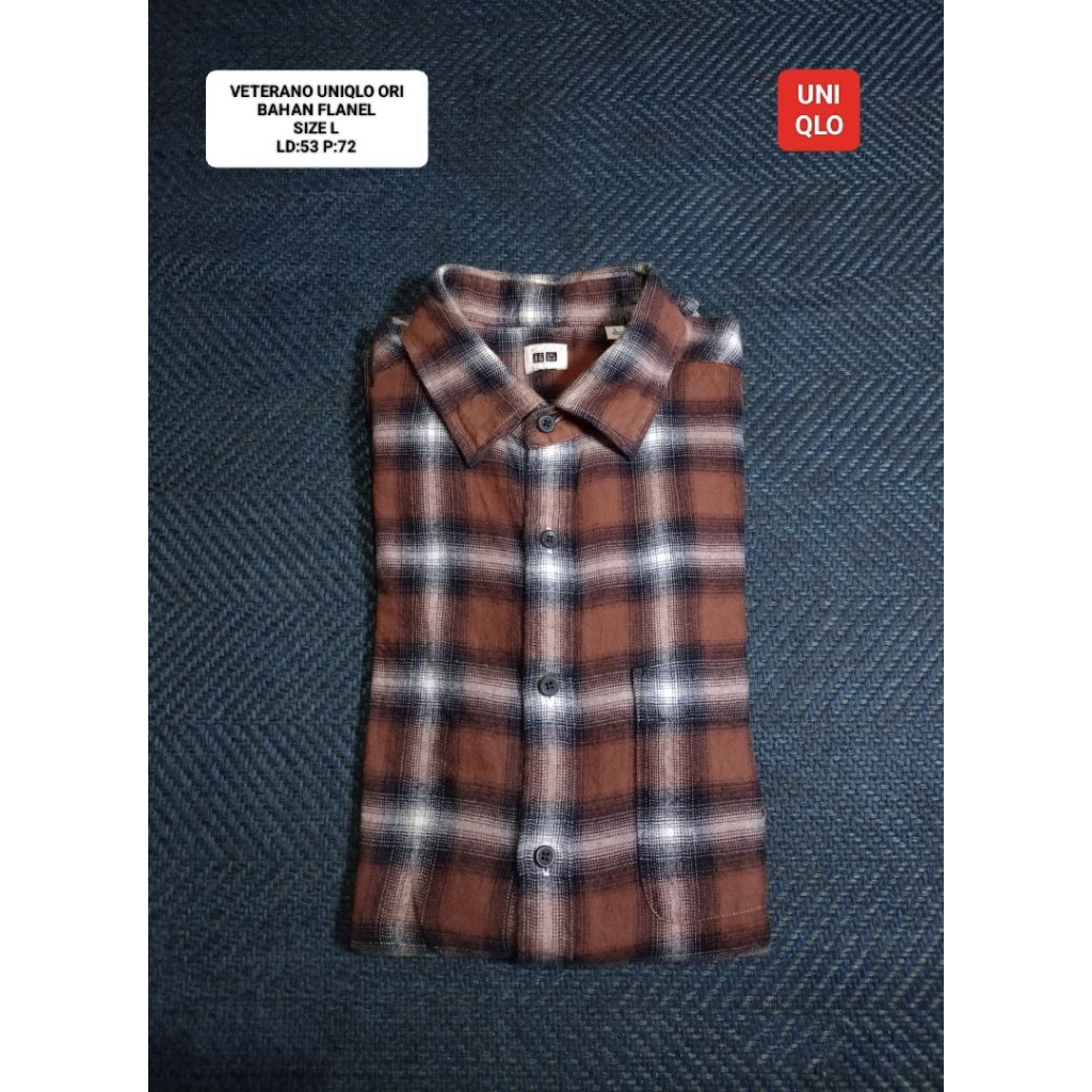 KEMEJA FLANNEL VETERANO UNIQLO ORI BROWN SIZE L