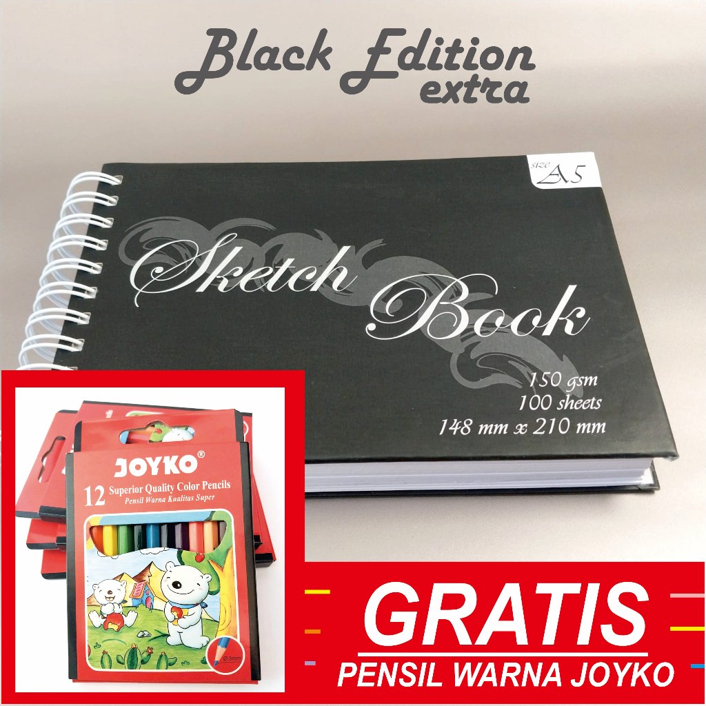 Sketchbook Black Edition Xtra Ukuran A5 /A4 / A3  I  Marker Pad | 100 Lembar  I  Hardcover Depan Bel