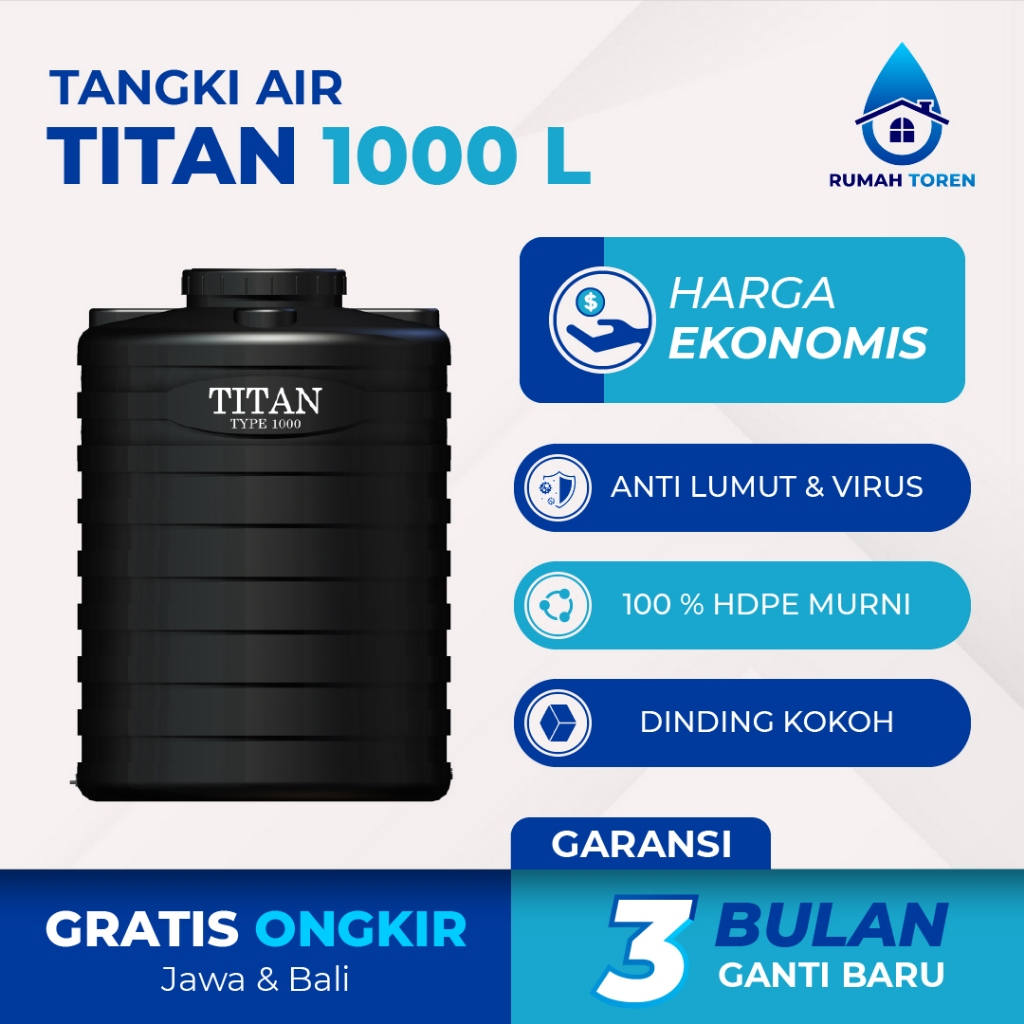 Tangki Tandon Toren Air Titan 1000 L Higienis & Free Ongkir