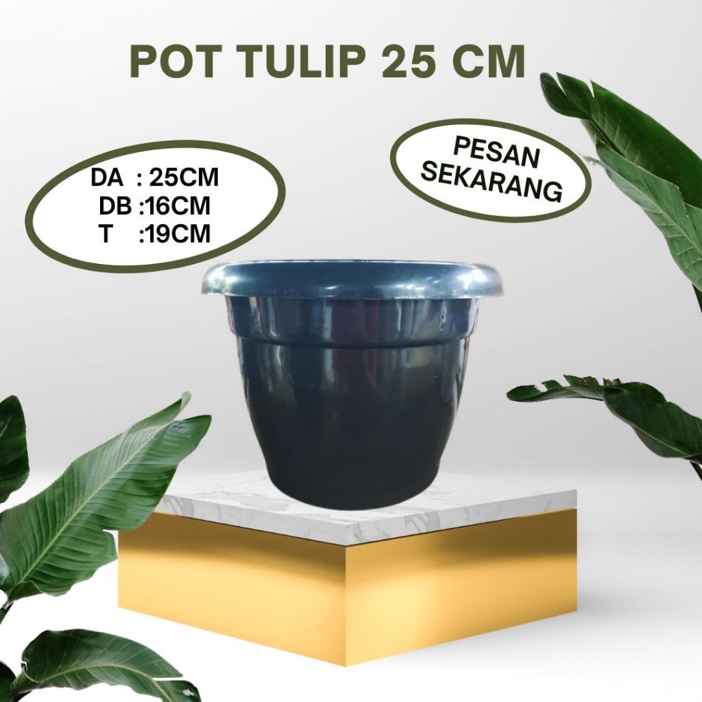 Pot Bunga Tanaman Plastik  Hitam 25cm - Global Lion