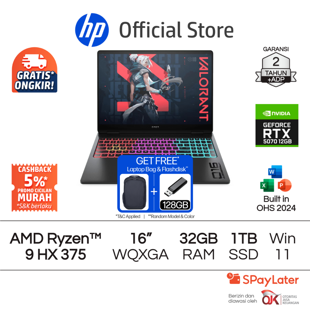 OMEN MAX Laptop Gaming HP AMD Ryzen AI 9 NVIDIA GeForce RTX 5070 32GB RAM 1TB SSD Shadow Black Free 