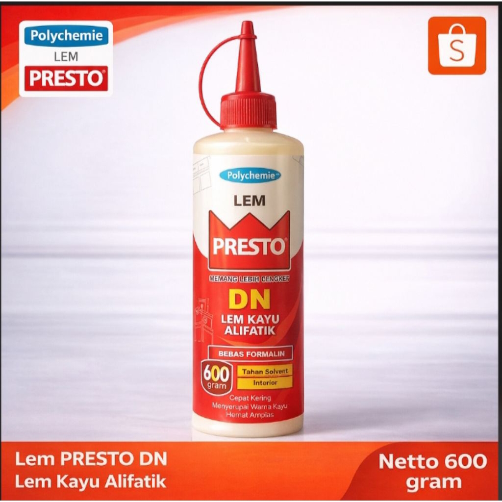 Lem Kayu Presto DN 600 Gram – Lem Kayu Alifatik Cepat Kering & Kuat untuk Furniture / Pertukangan