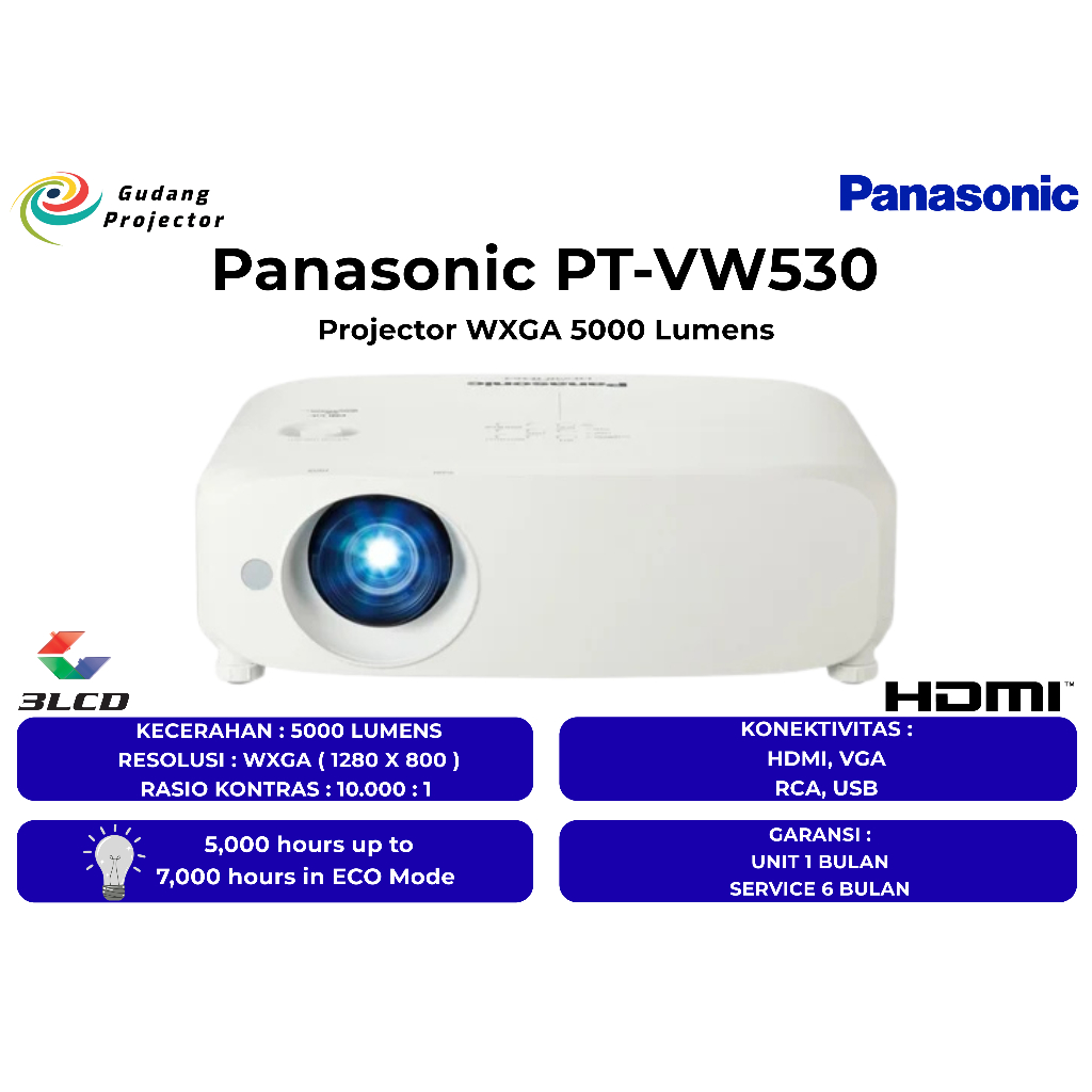 Proyektor Second Panasonic PT-VW530 HDMI 5000 Lumens Super Terang