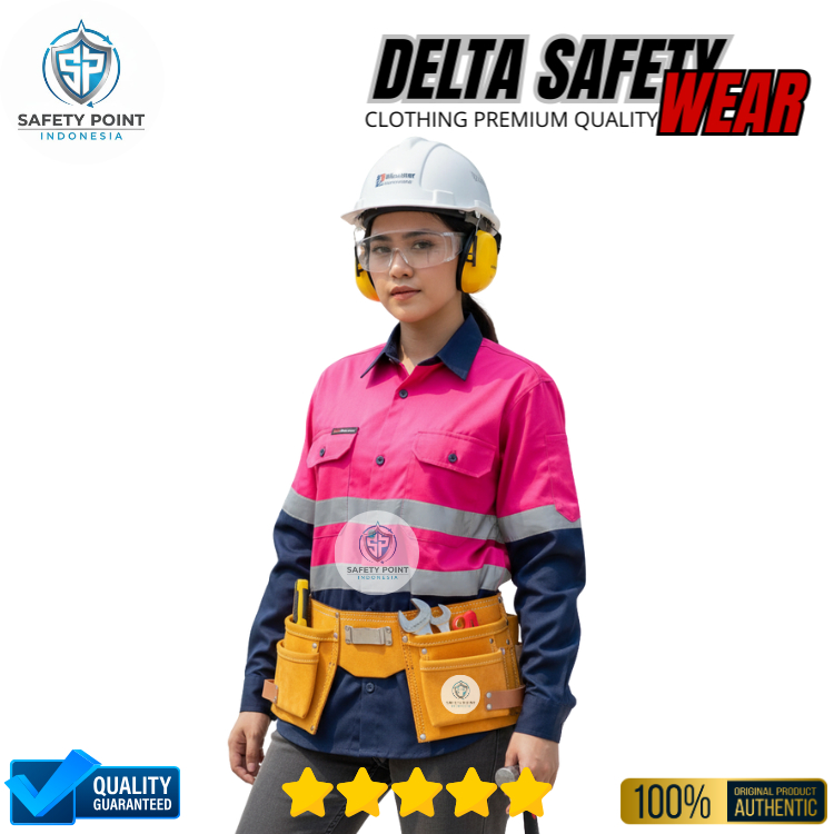 Wearpack Kemeja Safety Wanita - Baju Safety Warna Pink Navy - Delta Safety Wear