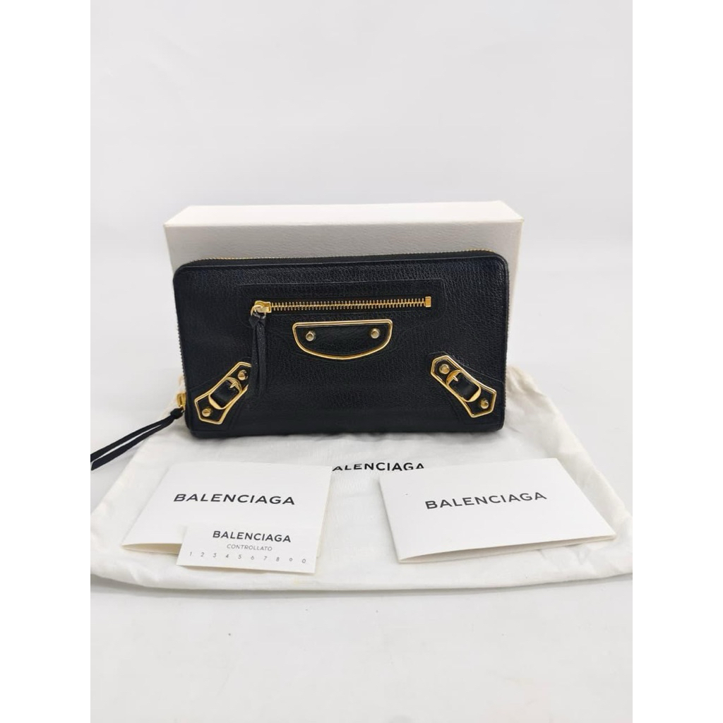 Balenciaga City Edge Zipper Long Wallet Black GHW