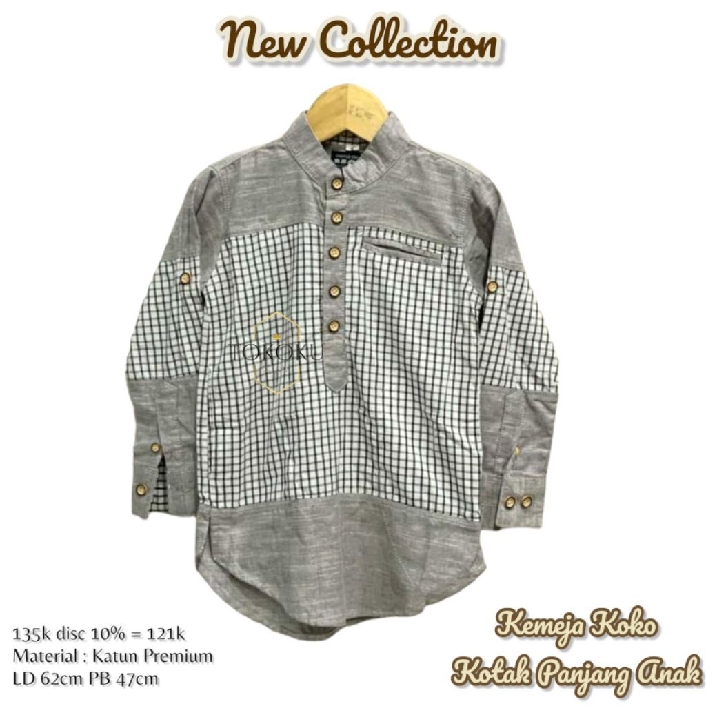 TOKOKU Kemeja Koko Panjang Kotak - kotak Anak Laki - laki Katun Premium