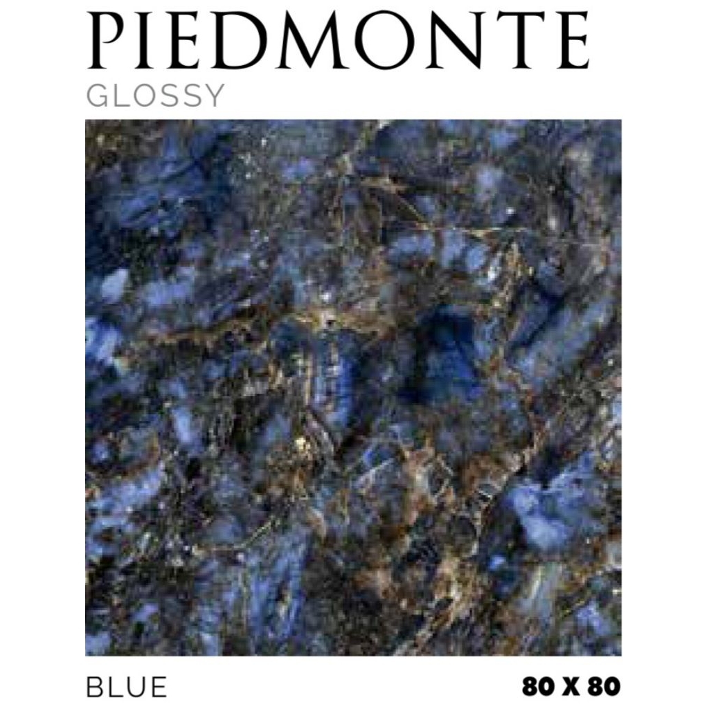 Granit Glossy Motif Marbel Biru Emas Piedmonte Ukuran 80x80 by Platinum/Granit Kualitas 1 Grade A/Gr