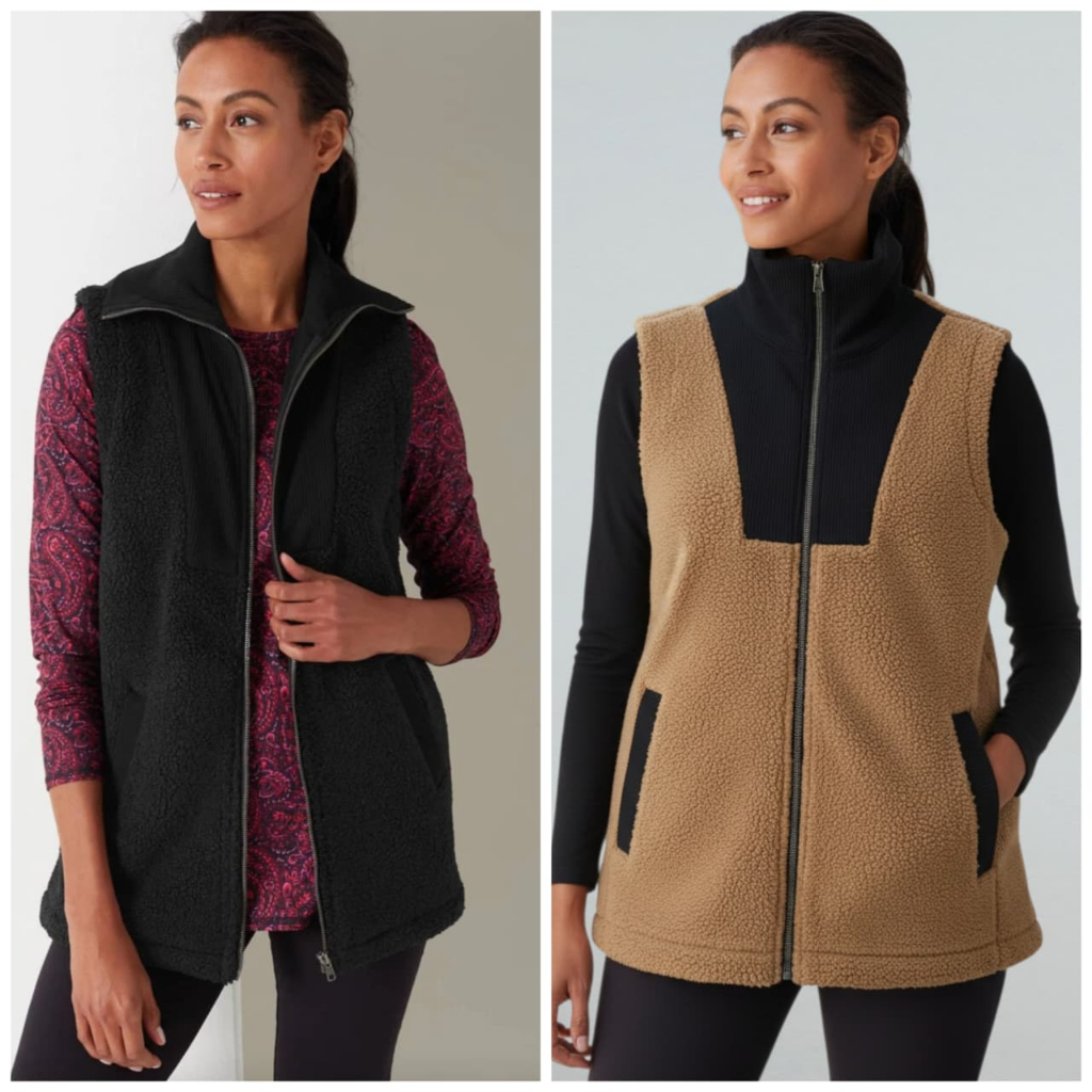 Vest J.Jill Black Fleece Zip Up Vest Sherpa Ribbed jacket