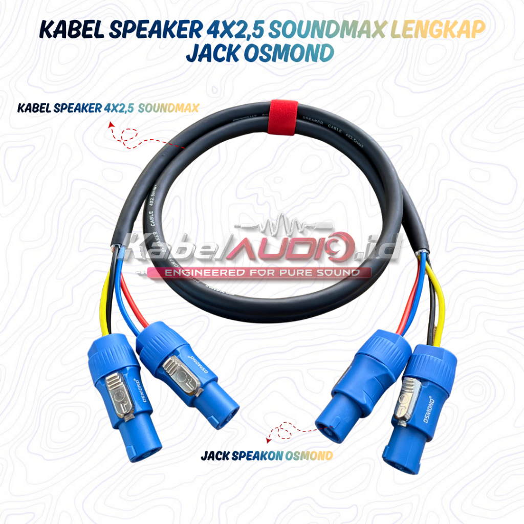 KABEL SPEAKER SOUNDMAX 4X2.5 LENGKAP SPIKON SOUNDMAX BIRU OSMOND  TERPASANG