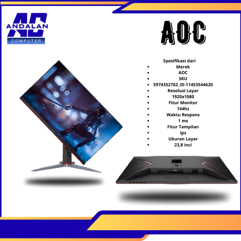 MONITOR GAMING AOC 24" 24G2 IPS 1MS 144HZ FHD 1080P HDMI