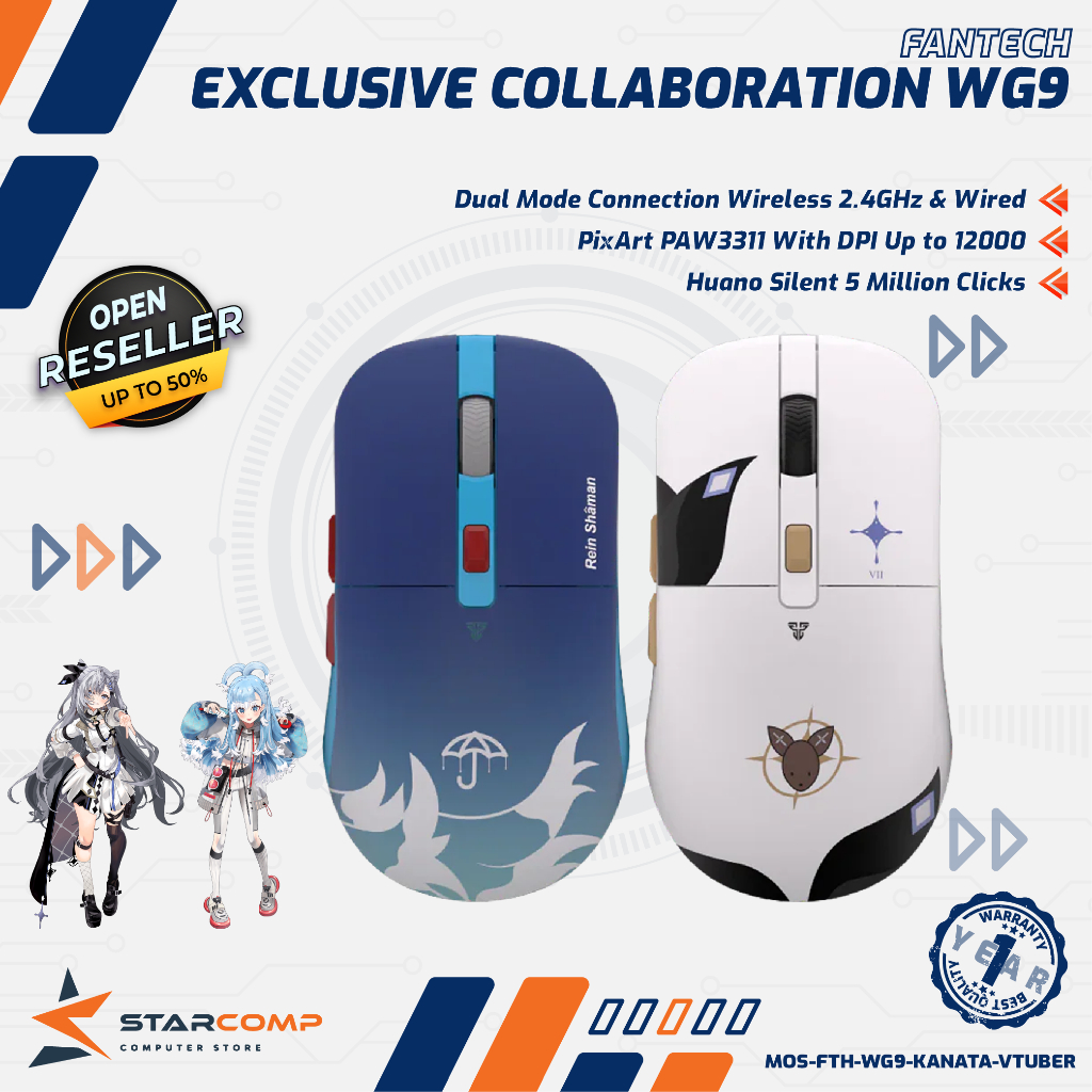 Fantech X Hololive WG9 Mouse Gaming Exclusive Collaboration Kobo Kanaeru & Vestia Zeta