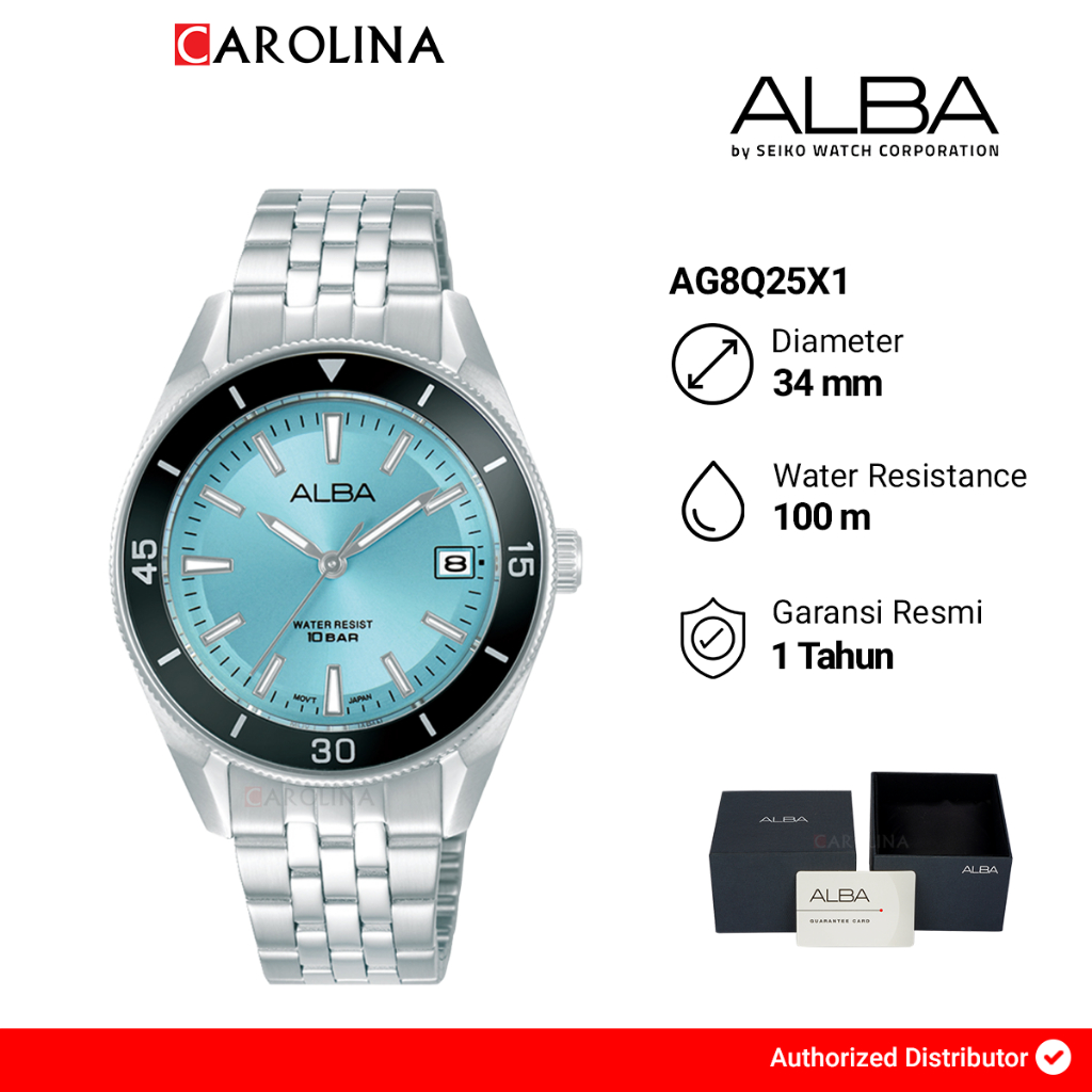Jam Tangan Wanita Alba AG8Q25X1 Light Blue Dial Silver Stainless Steel Strap