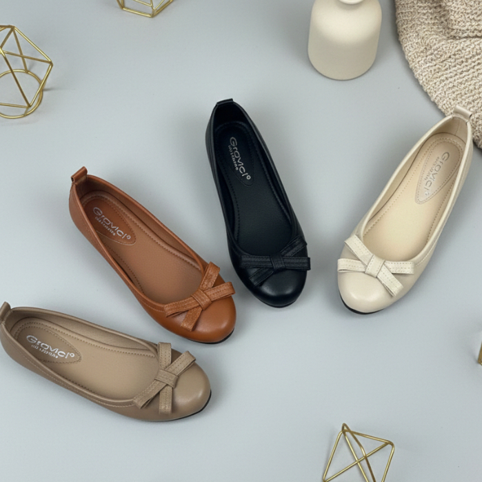 Flat Shoes Wanita AS-27 - Sepatu Flat Perempuan - Gravici Collection - Moca Hitam Krem Tan