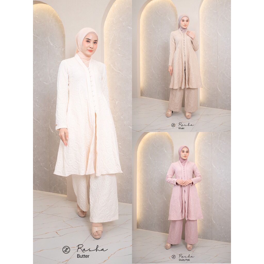 Skyshop Hijab Terbaru Rasha Set Tunik&Celana By Zalifa Bahan Premium Jaguard Tercantik Ternyaman