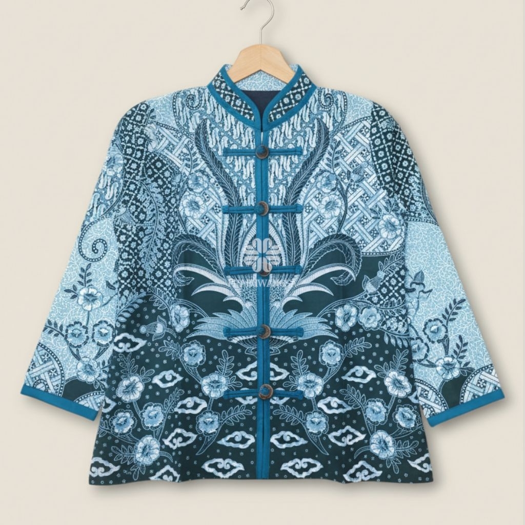 PRABUWANGSA BATIK - blouse batik cheongsam hijau tua batik kerja wanita