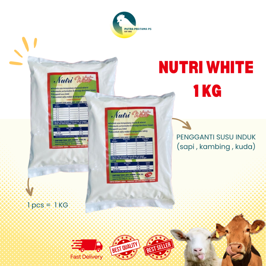 NUTRI WHITE 1KG Susu Hewan Ternak Pengganti Induk Anak Sapi Kambing Domba Pedet Cempe Anti Diare