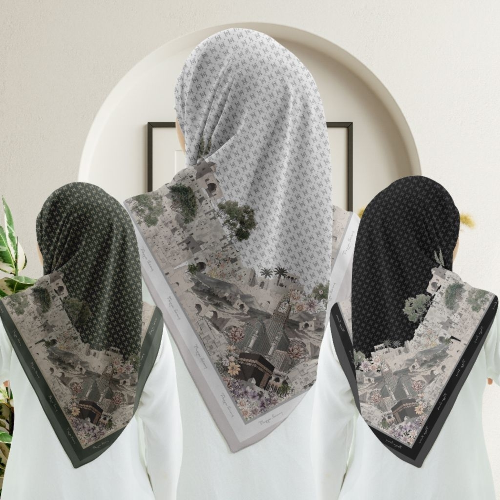 HIJAB VOAL PRINTING/HIJAB SUBLIM MOTIF KA'BAH MEKKAH COCOK BUAT SOVENIR OLEH-OLEH HAJIAN UMROH