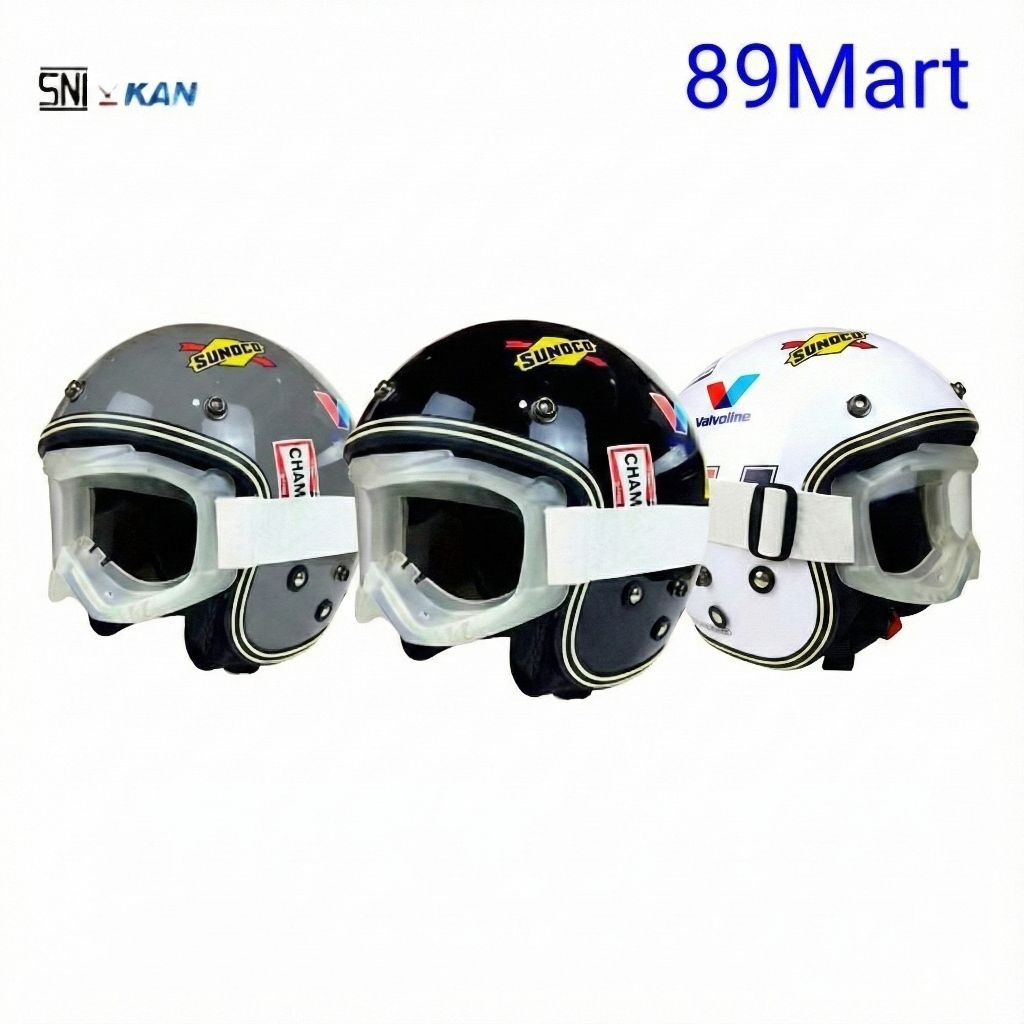 HELM Bogo RACING+KACAMATA SNI Retro Half Face Dewasa Pria