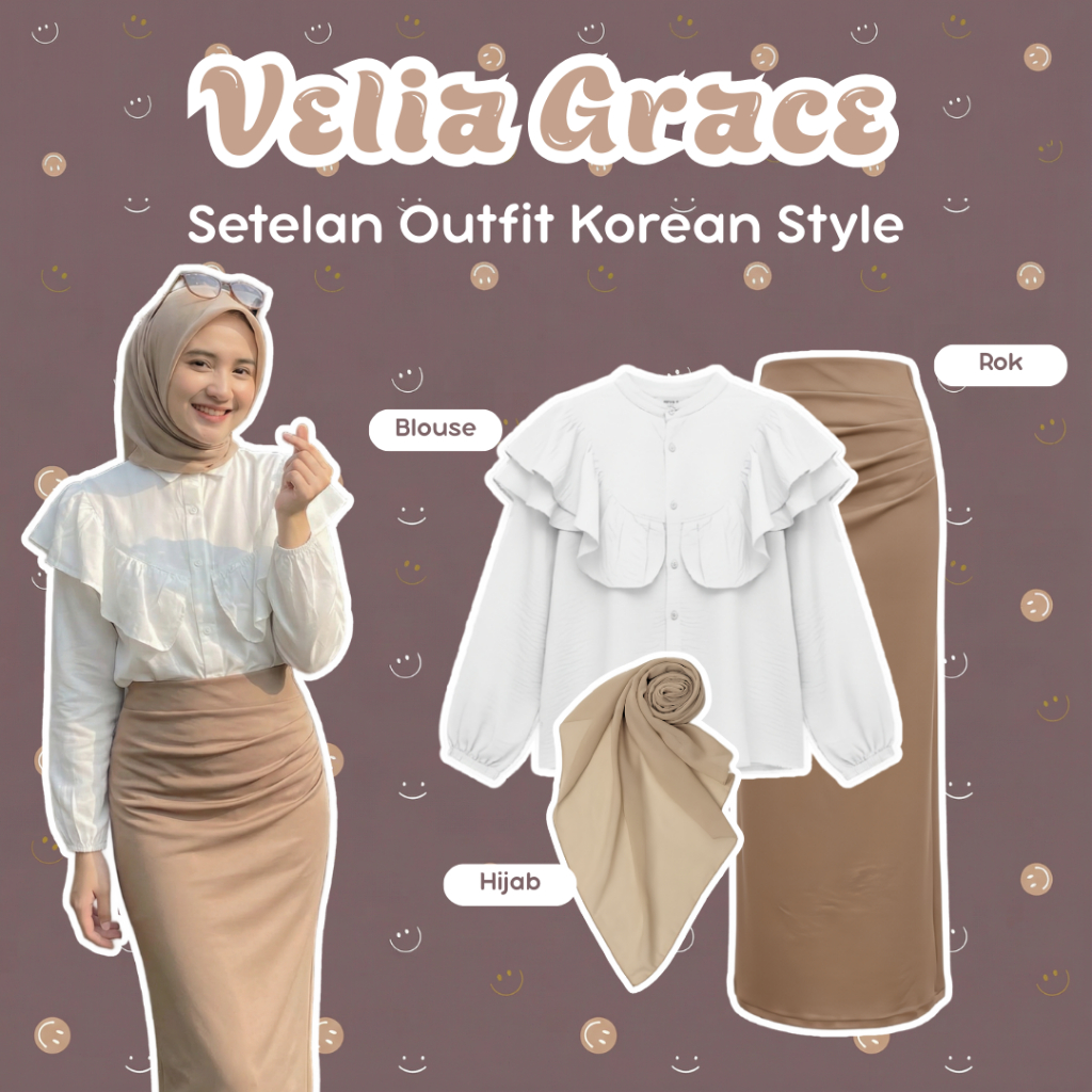 One Set Wanita Kekinian Korean Style | Blouse, Rok Korean Skirt, Hijab Square | Outfit Hijab, OOTD