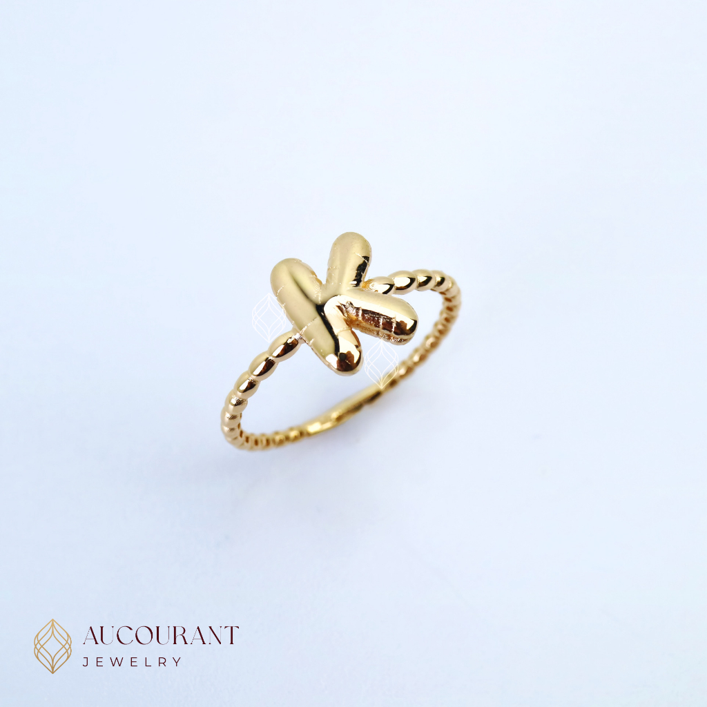 Cincin Emas model Inisial Huruf K. Emas Rose Gold 16K