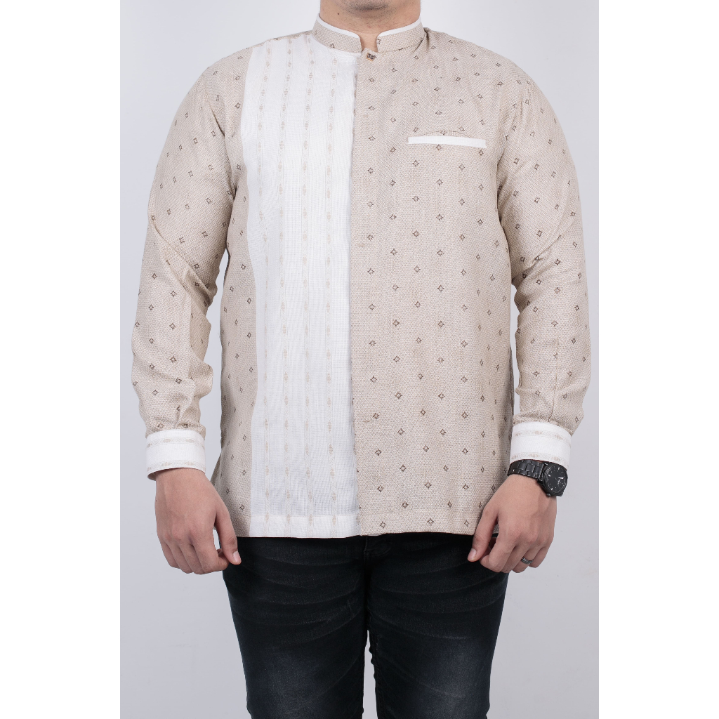 SHIRA'J-Baju Koko Songket Kancing Jepret 2 Tangan Manset bahan katun adem