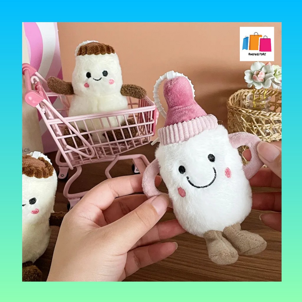 Gantungan kunci keychain bagcharm tas boneka bentuk minuman yakult botol dot unik cute lucu