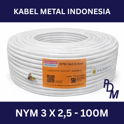 Kabel NYM 3x2.5 mm 100 Meter Roll KABELMETAL INDONESIA - Kawat Tembaga Tunggal PVC Putih Listrik KMI