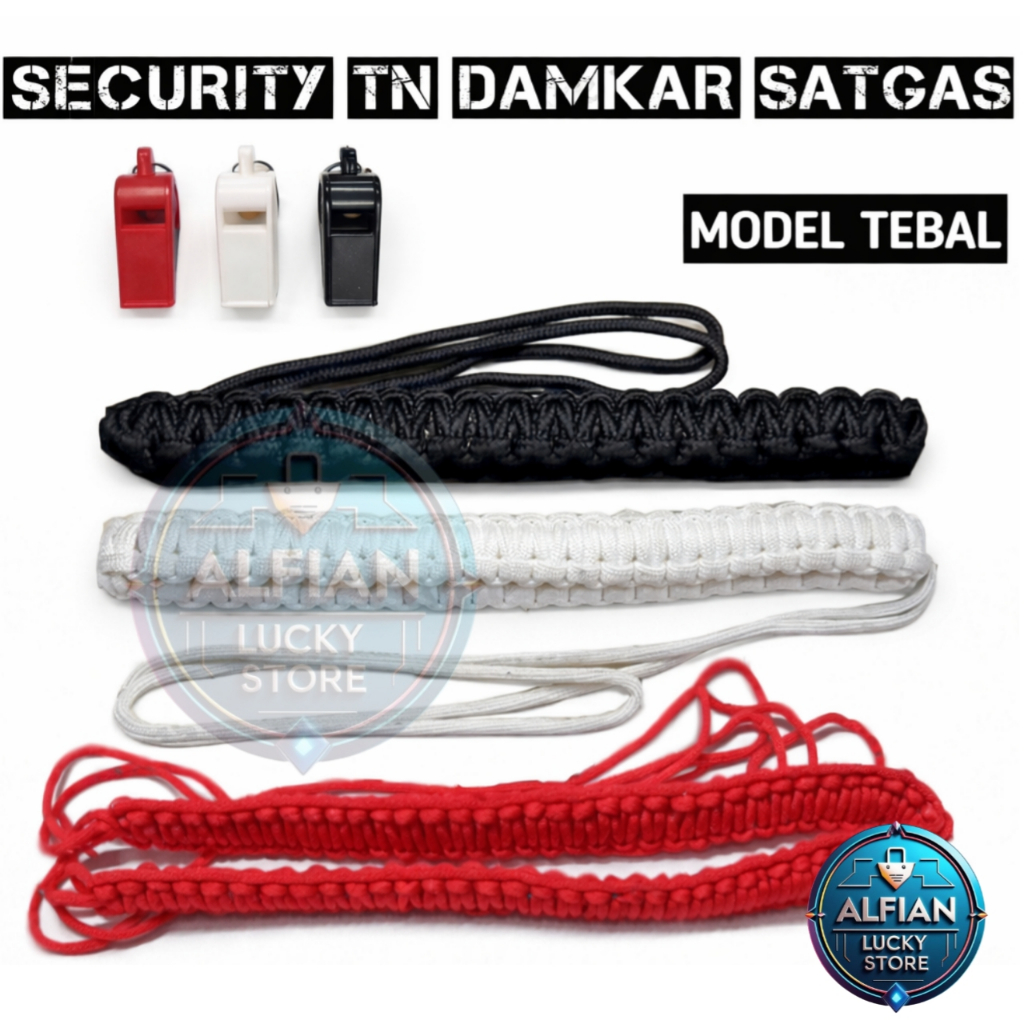 Tali Kur Komando Besar + Pluit Set Peluit Polisi TNI Security Satpam Damkar Hitam Putih Merah Premiu