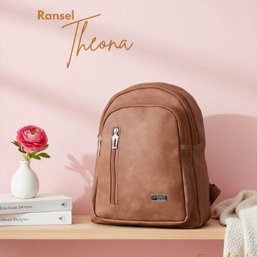 Rumah Warna Tas Ransel ada slot netbook/laptop kecil SIze 25 x 14 x 32 cm Theona Tan