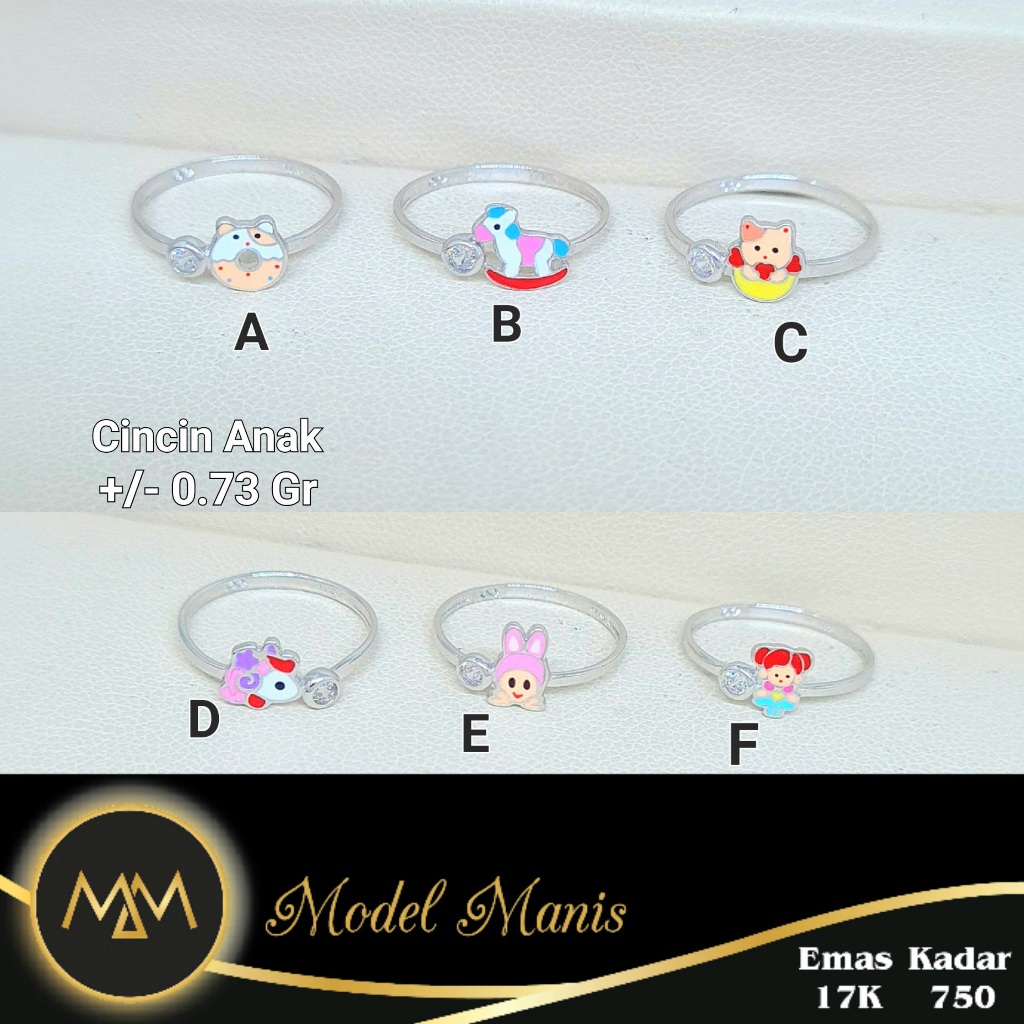 Model Manis Gold - Cincin Anak Solitaire Karakter Putih - Emas 17k  750