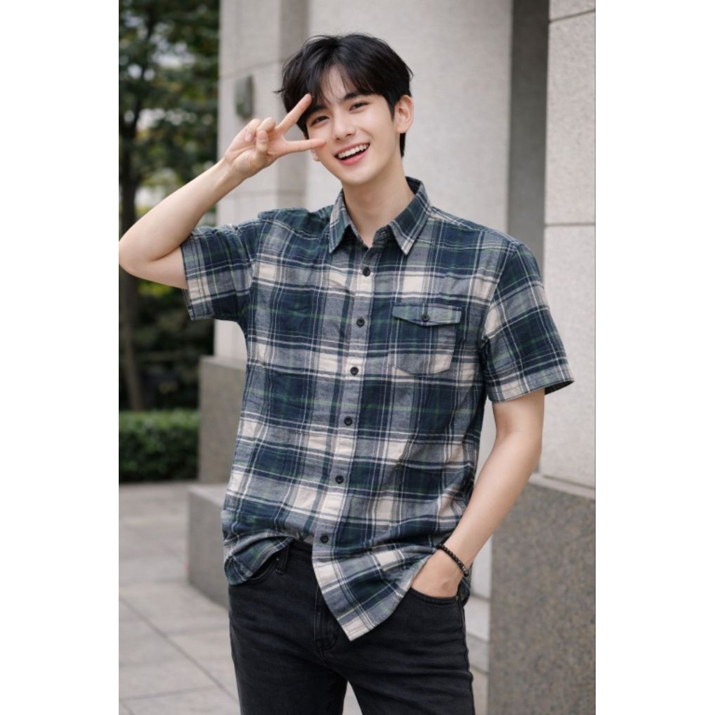 Kemeja Flanel Veterano Pria Lengan Pendek Kekinian