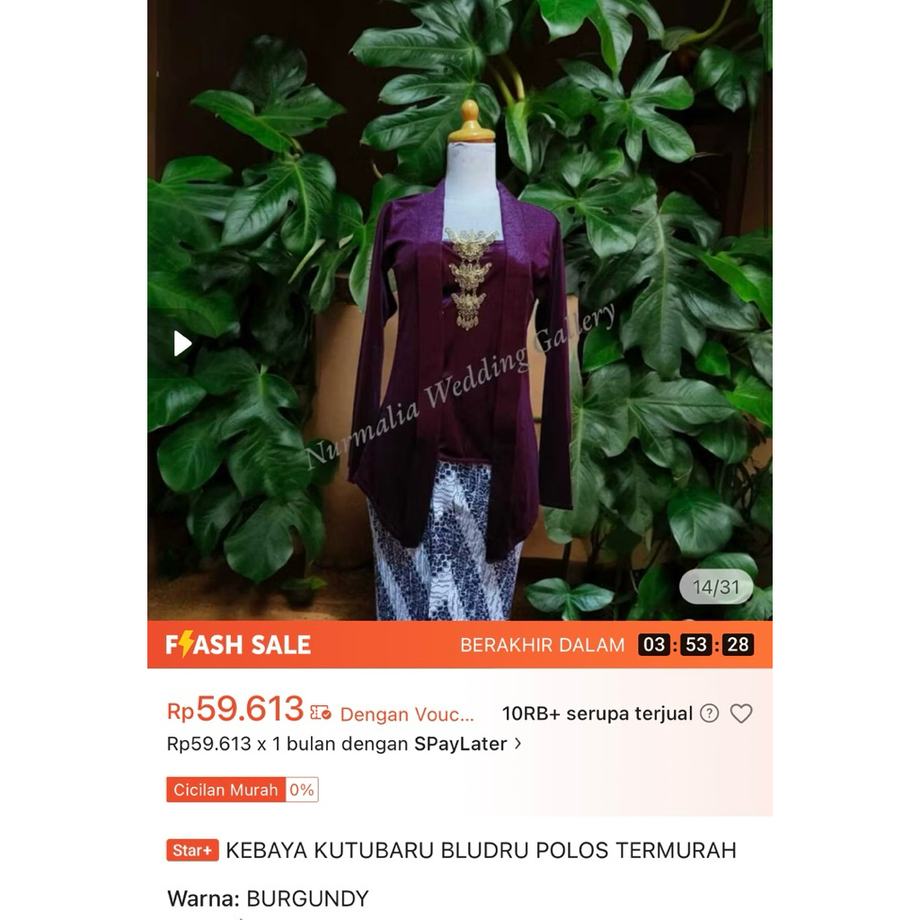 preloved set kebaya bludru velvet dan jarik instan + krudung