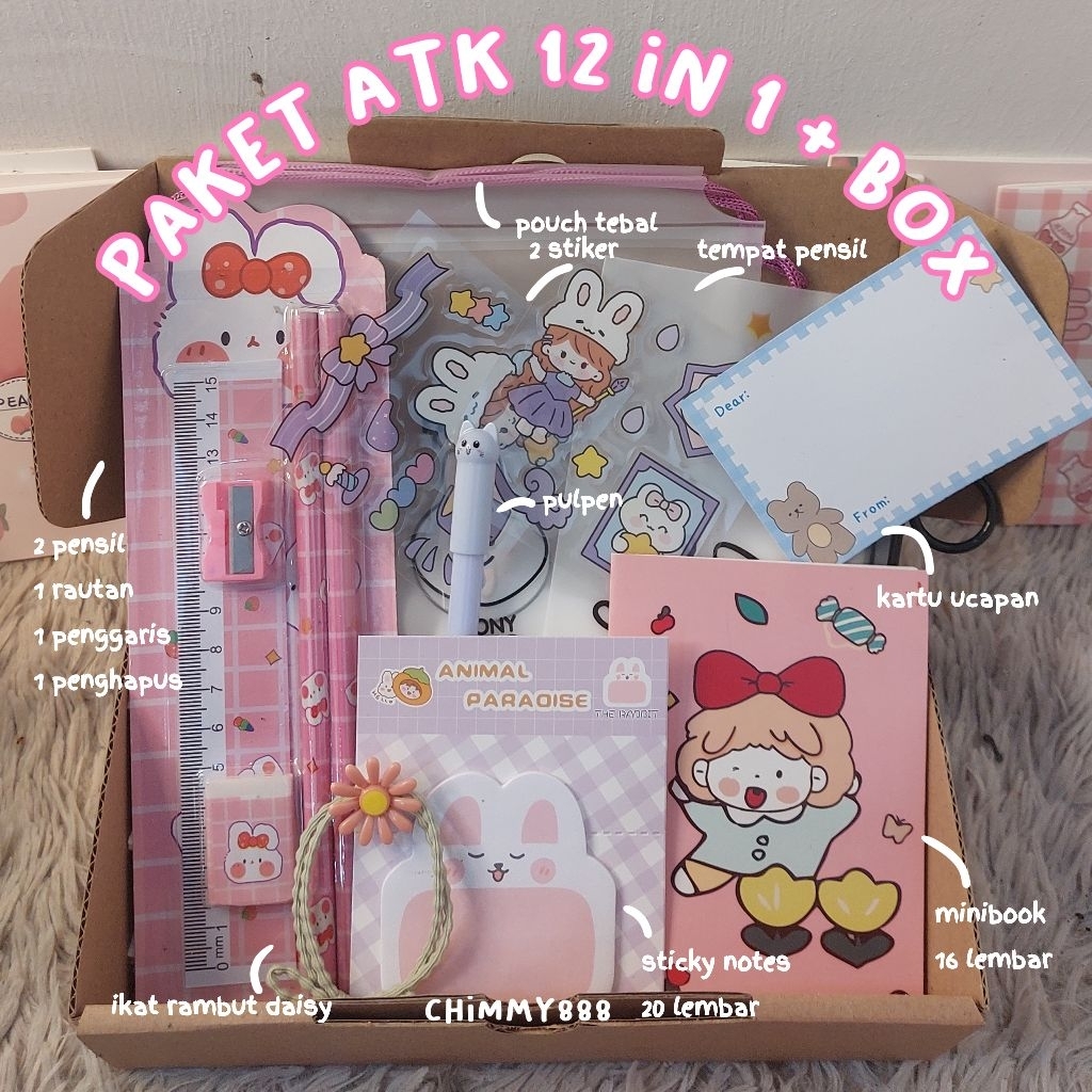 chimmy888 - ALAT TULIS SET 12 IN 1 LENGKAP / STATIONERY PERLENGKAPAN ALAT TULIS SOUVENIR LEBARAN / P