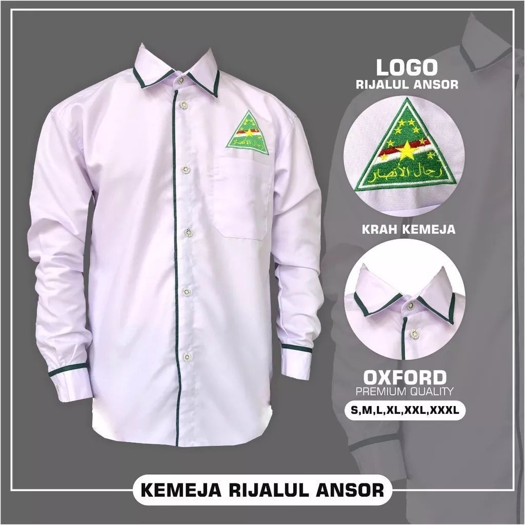 Baju Koko NU Rijalul Ansor Putih list Hijau | Koko Pria Ansor| Kemko Keren | Fashion Muslim