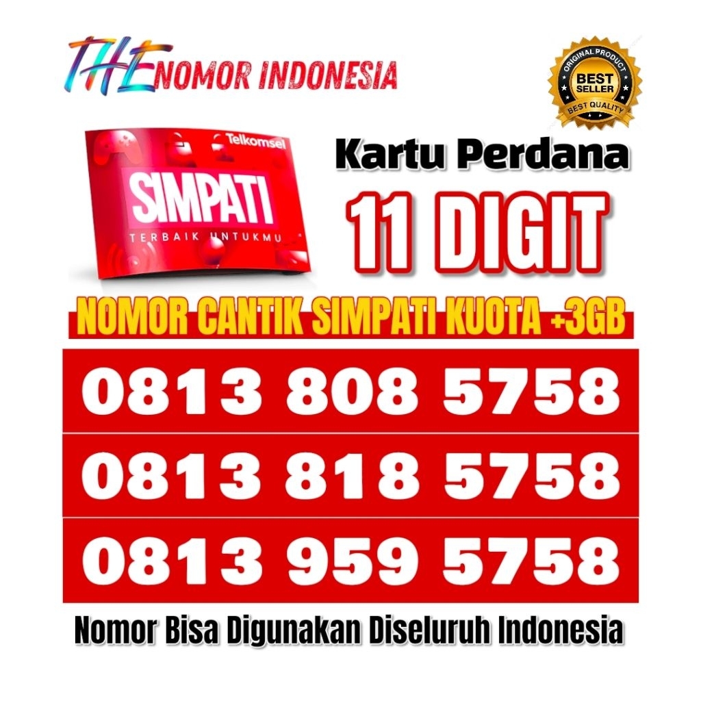 Nomor Cantik Telkomsel Simpati 11 DIGIT 4G/5G/LTE Hoki 5757/5858/5758/168/1168/8005/8055/805/8081/19