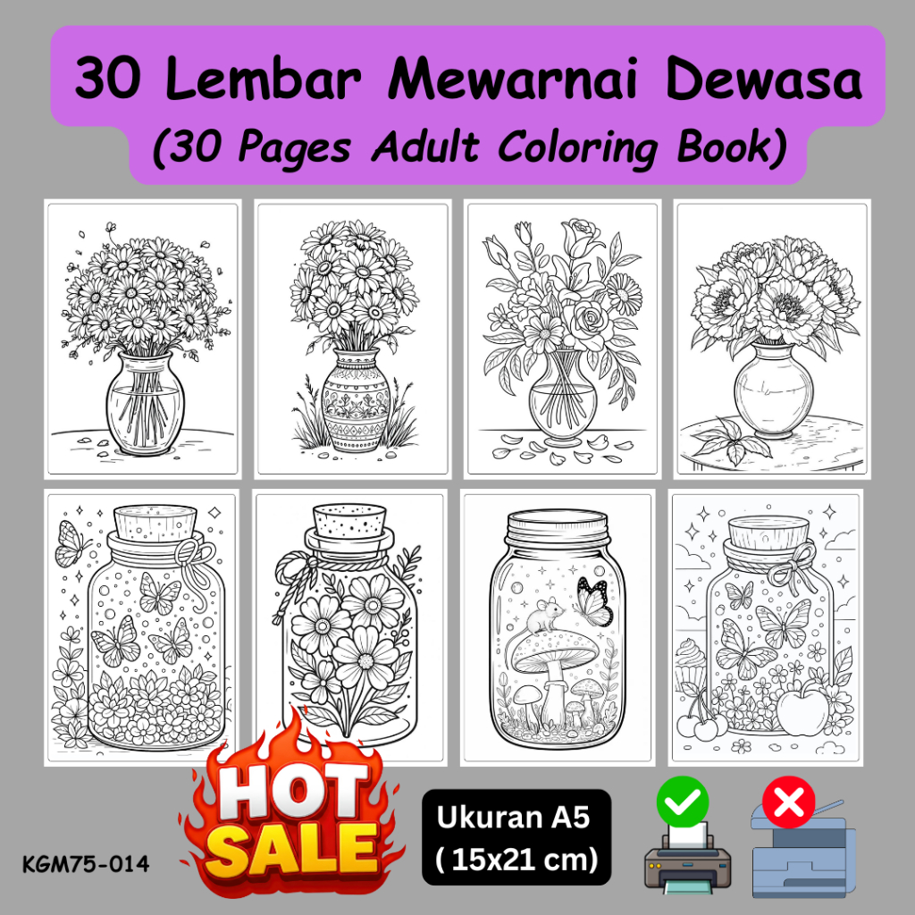 Buku Mewarnai Dewasa (30 Pages Adult Coloring Book) Penghilang Stress