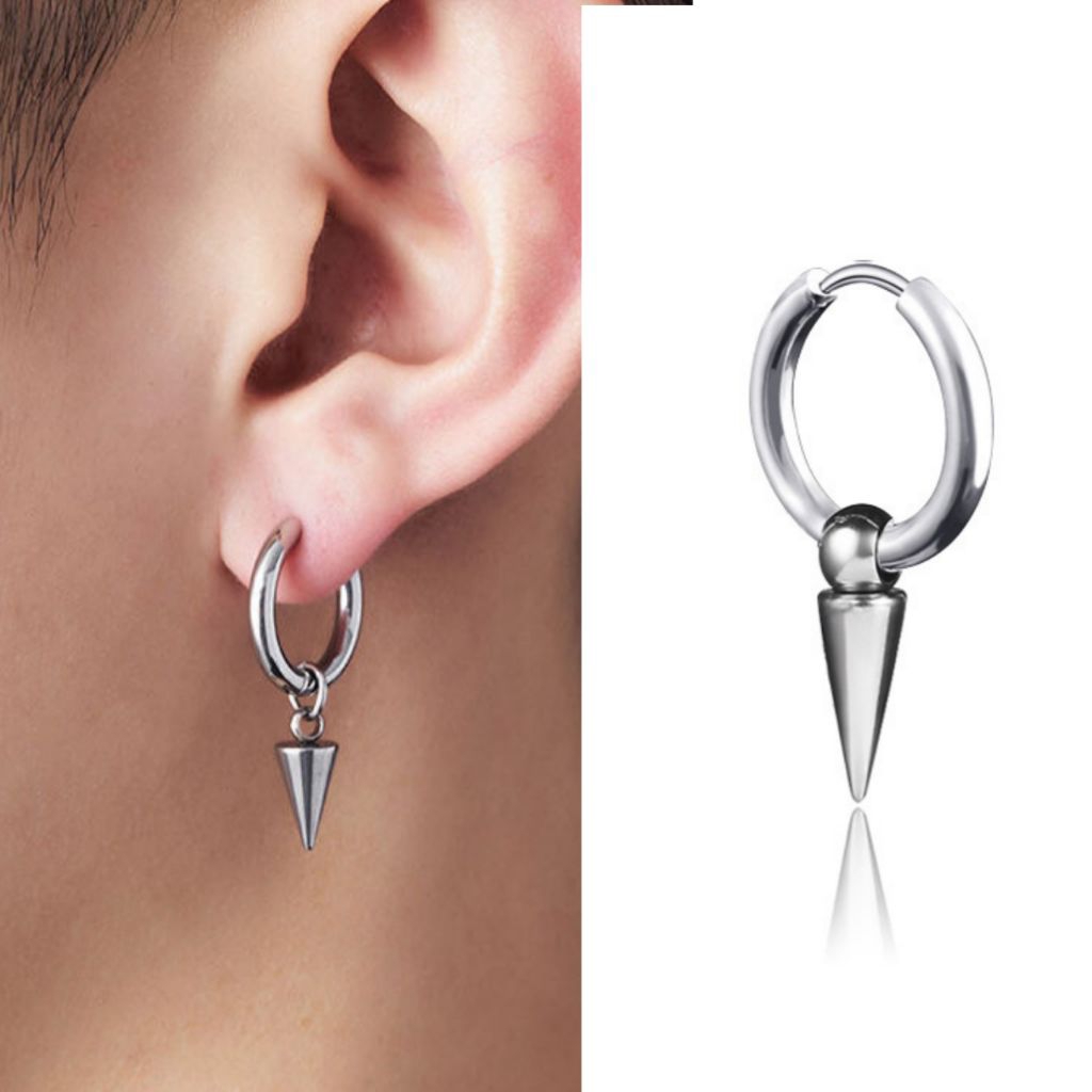 1pc Anting Hoop Titanium Liontin Jarum Anti Karat Anting Hoop Tindik Dan Jepit / Anting Pria Keren /