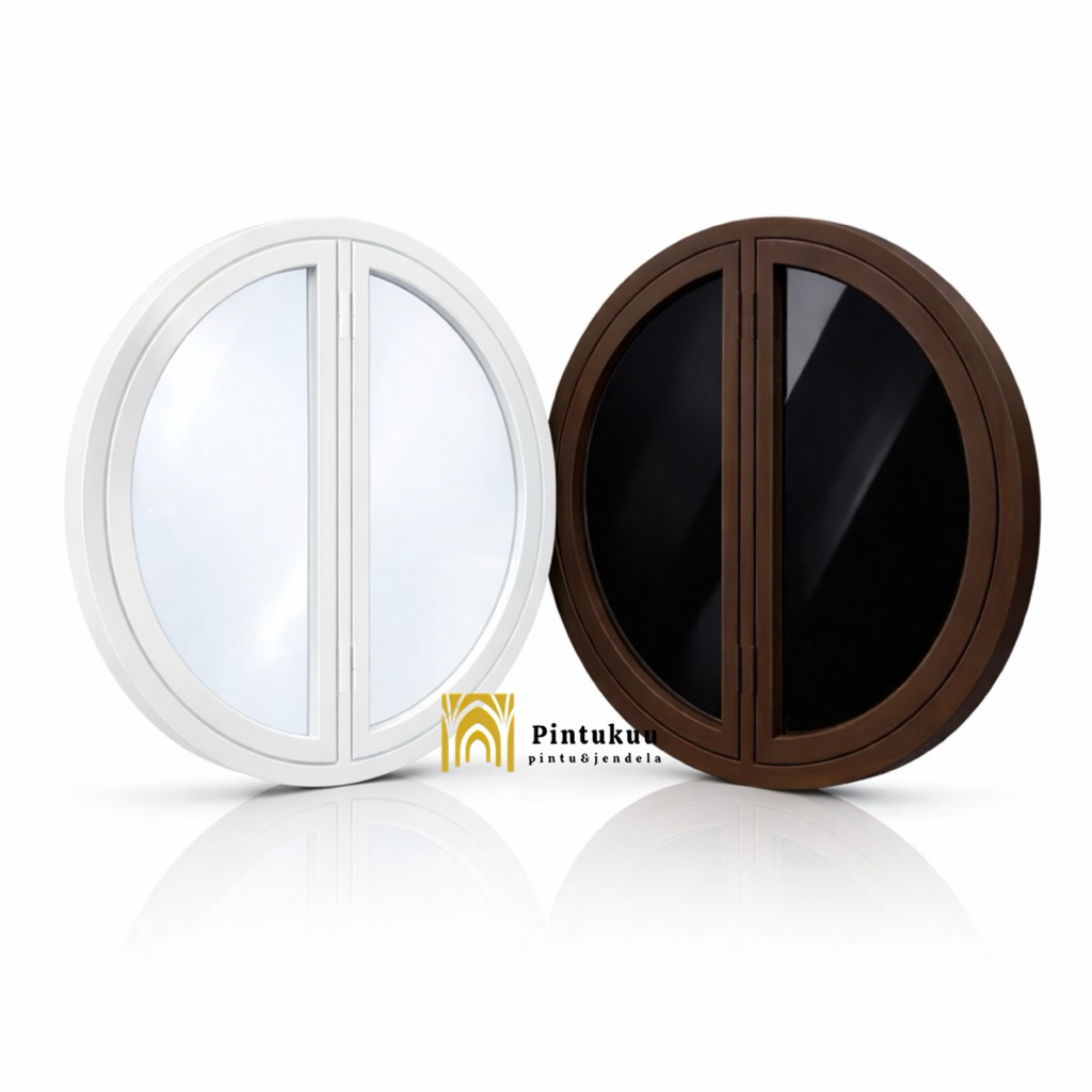 Kusen Jendela Kayu Jati - Jendela Bulat Kayu Jati - Jendela Rumah Minimalis - JBP1