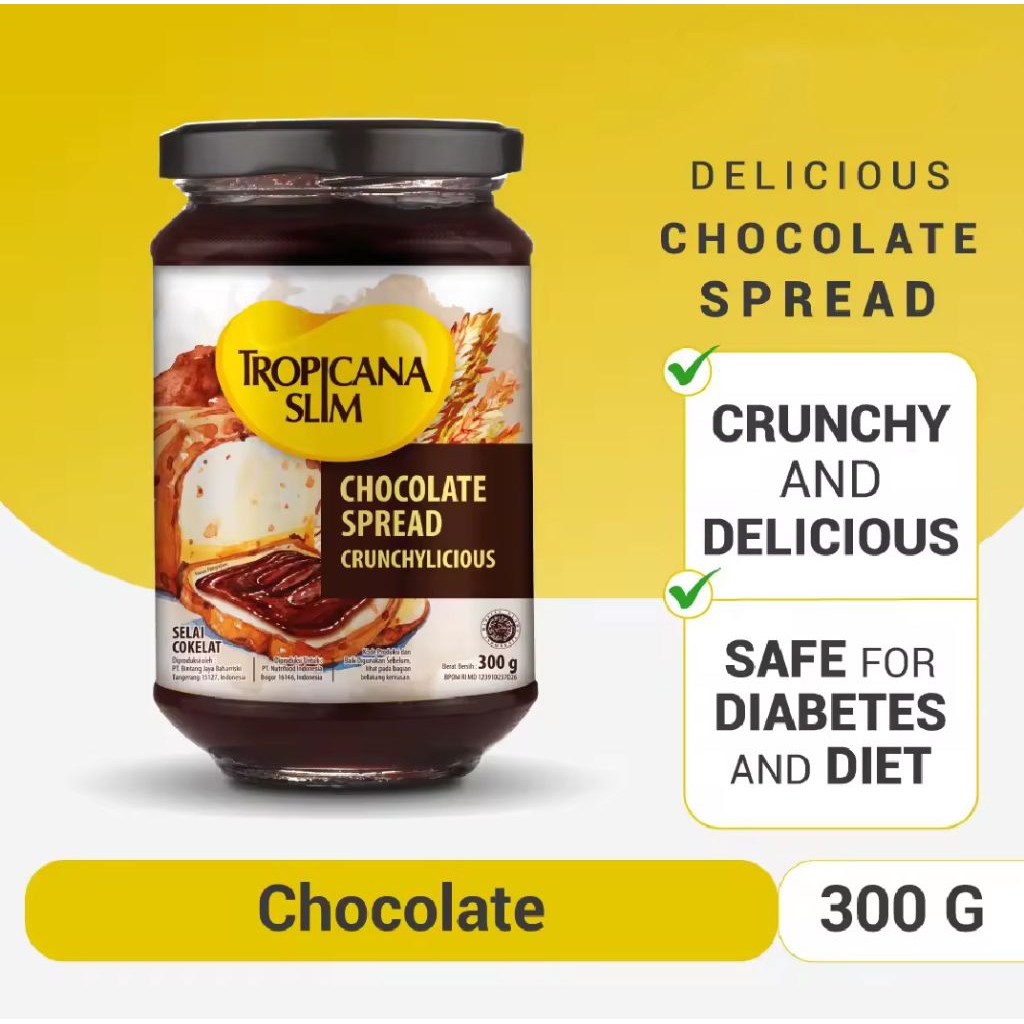 Tropicana Slim Chocolate Spread 300g Crunchy - Selai Cokelat Tanpa Gula Pasir  - Selai Coklat Untuk 