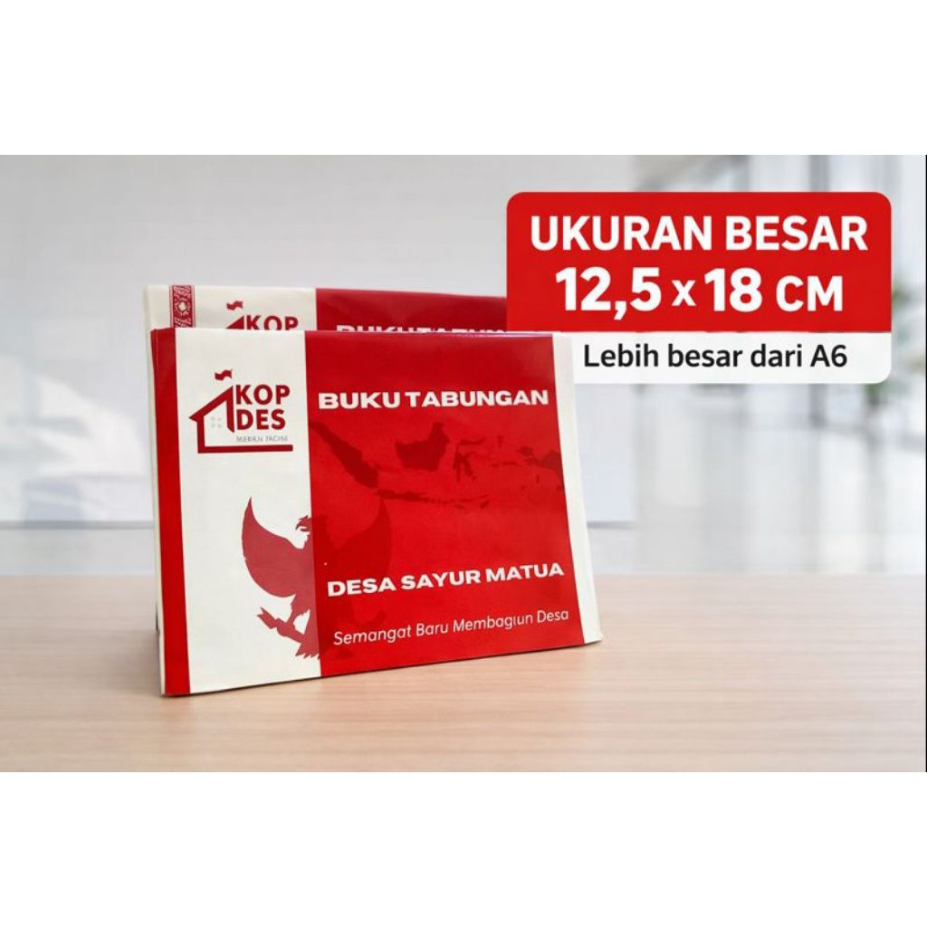 Buku Tabungan Koperasi Merah Putih – UKURAN BESAR 12,5×18 cm | Lebih Besar dari A6 | Custom nama kop