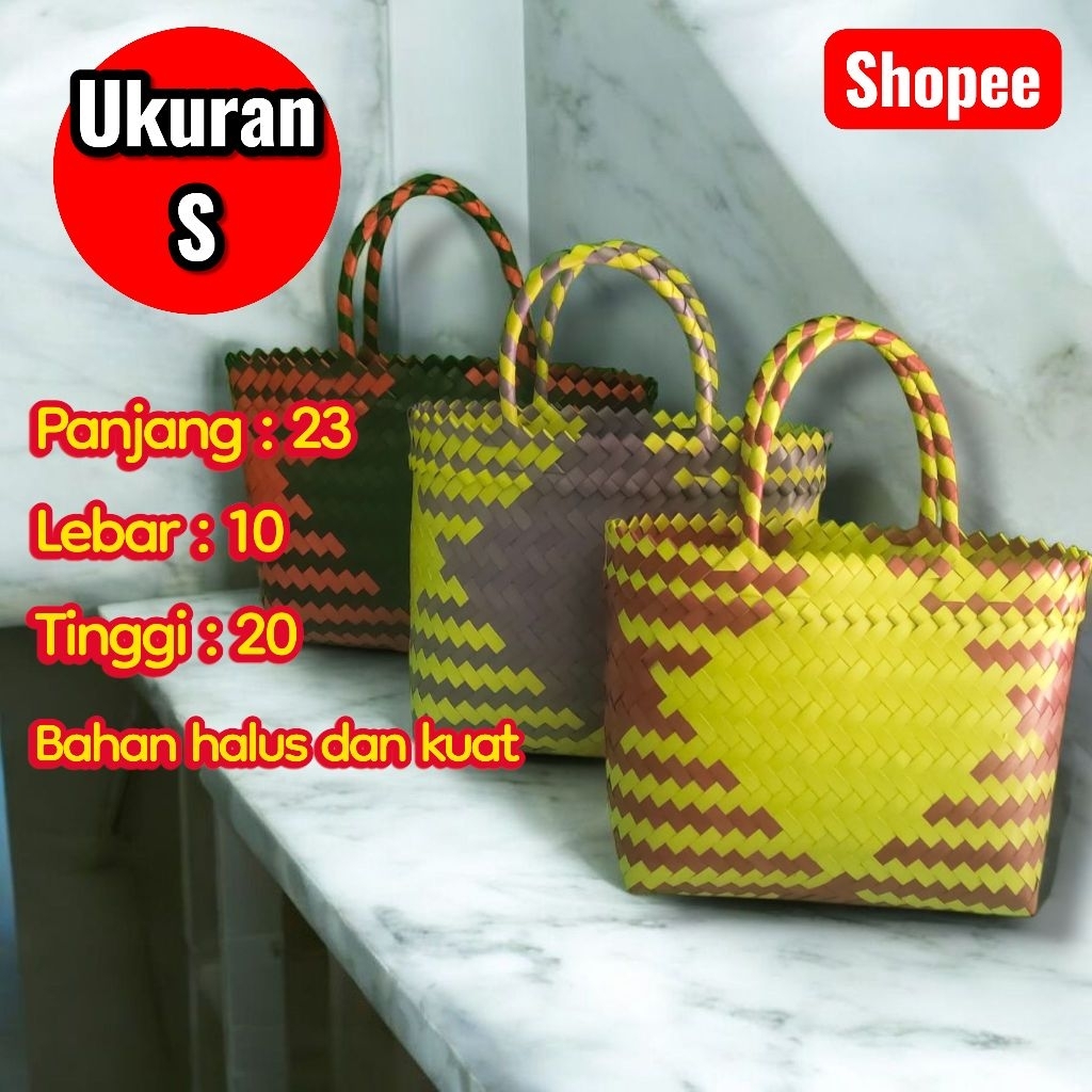 tas anyaman plastik , tas haverst , tas lebaran ,tas sovenir cantik ukuran s.