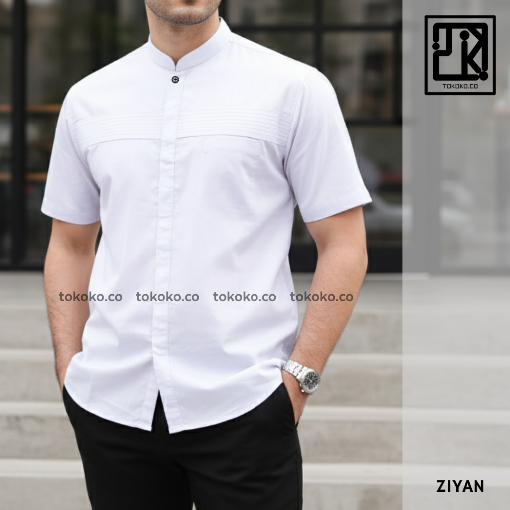 TOKOKO - Baju Koko Pria Lengan Pendek Motif Polos Warna Putih Hitam Coklat Abu