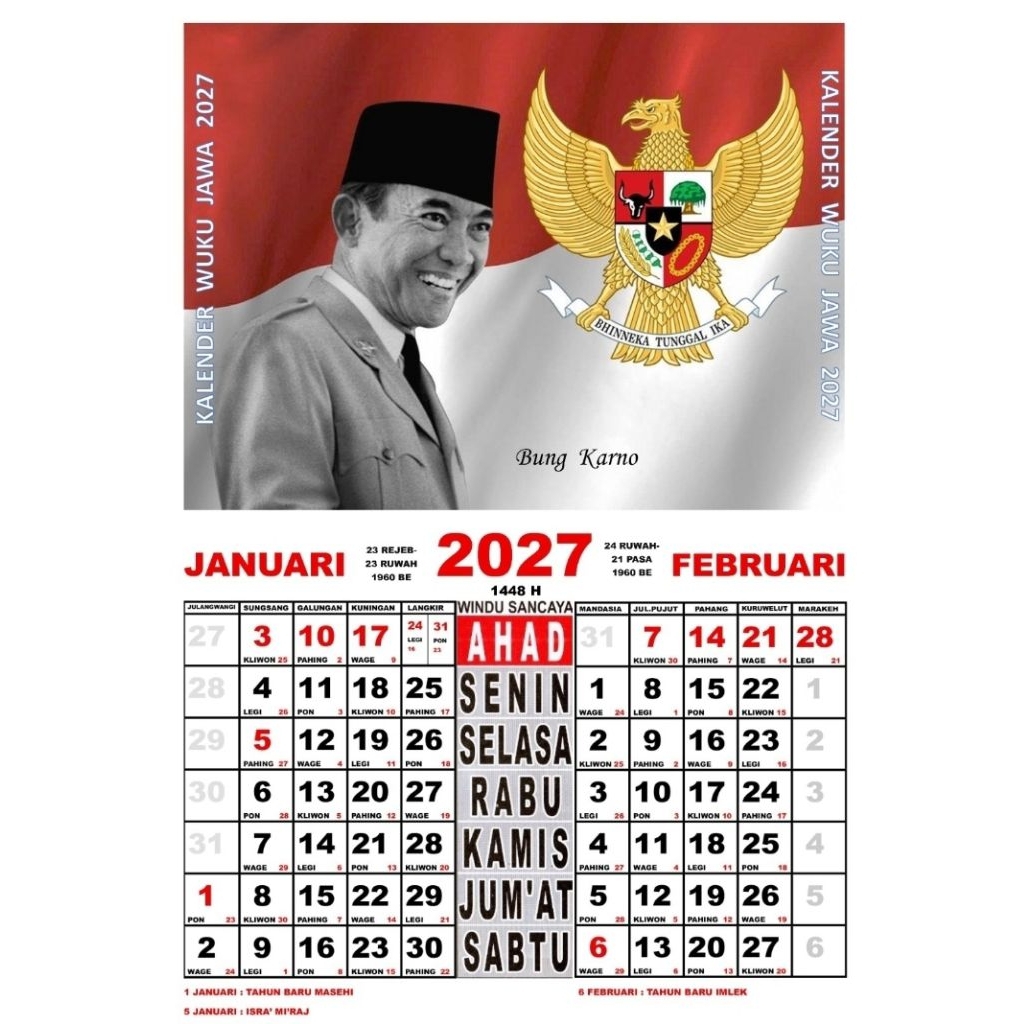KALENDER 2027/ 2028 dst ,2026,WUKU & NEPTU jawa  isi 6 lembar,32 x 48cm .gambar bisa request / dari 