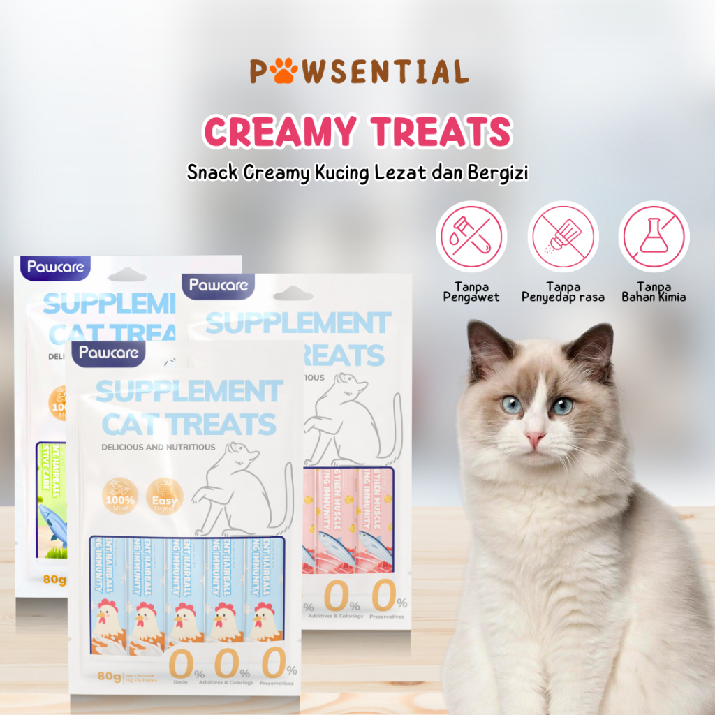 Pawsential Cemilan Kucing Creamy Treats 5Pcs - Snack Creamy Makanan Kucing Basah
