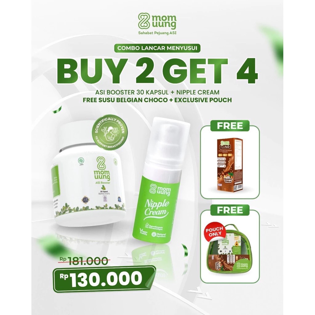 Makassar  MOM UUNG BUNDLING ASI BOOSTER 30 Kapsul + NIPPLE CREAM FREE SUSU BELGIAN CHOCO + EXCLUSIVE