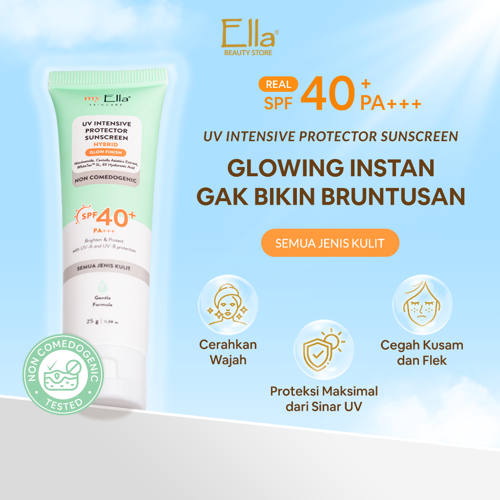 Ella Skincare UV Intensive Protector Sunscreen SPF 40+ PA+++ With Blue Light, Niacinamide - Glowing Instan Gak Bikin Bruntusan