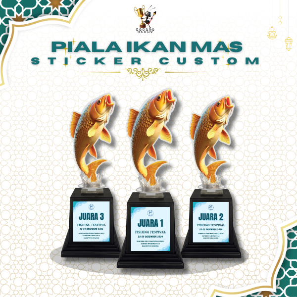 Piala Akrilik Penghargaan Memancing Motif Ikan Mas Sticker Custom | Hadiah | Juara | Kontes | Hadiah