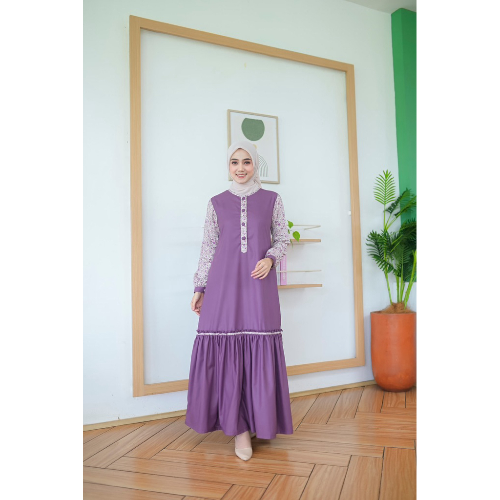 Roris Fasion AINUN LAVENDER | Gamis model terbaru untuk remaja dan dewasa katun Jepang Kain